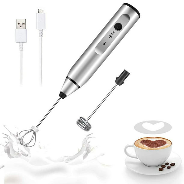 Rechargeable Electric Milk Frother Handheld 2 Whisk Foam Maker Coffee Egg Beater
